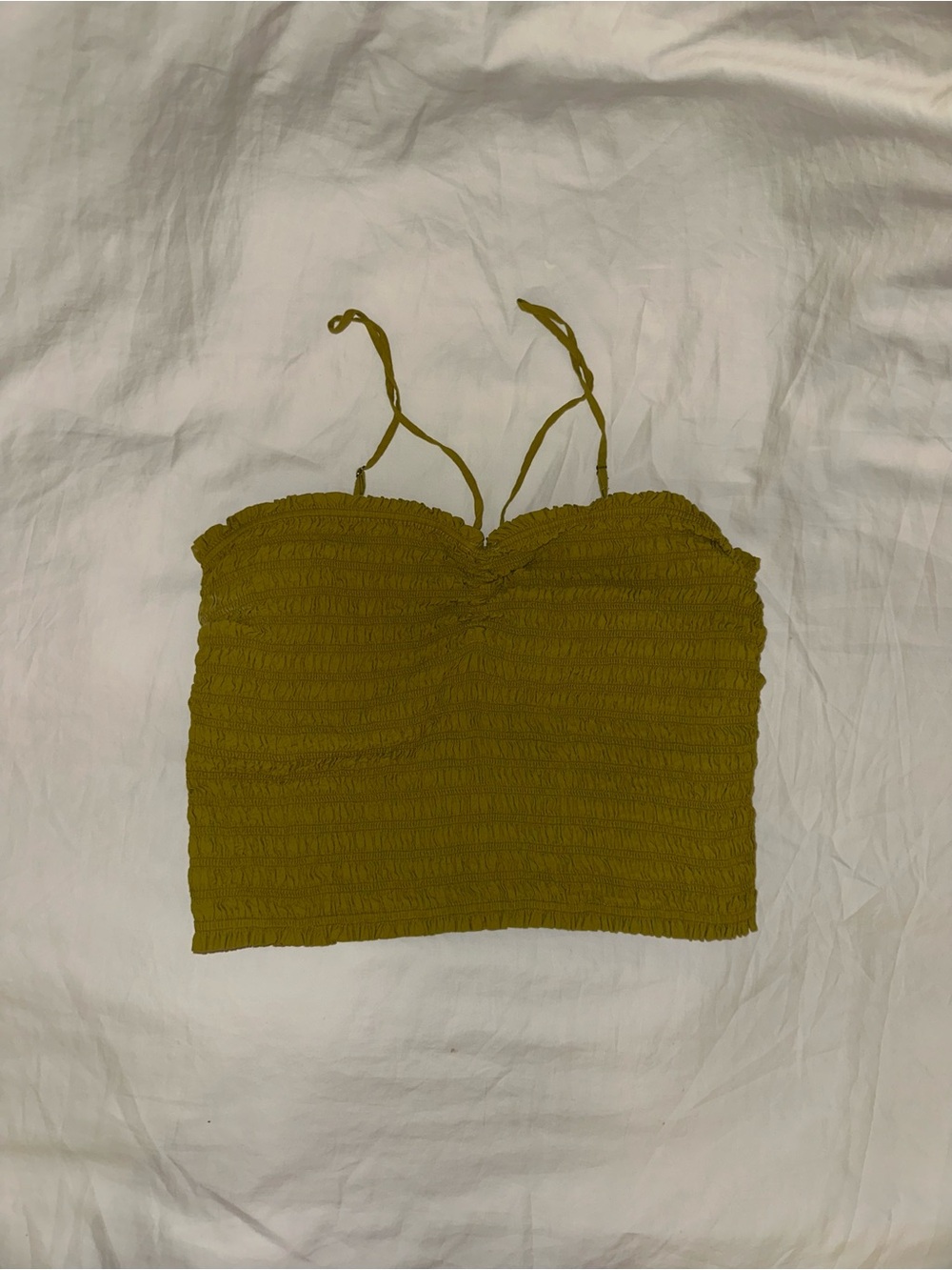 Madewell Olive Smocked Spaghetti-Strap Crop Cami